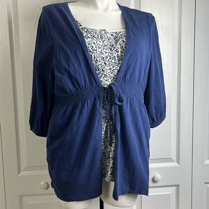 Country Core Blue And Cream Faux Cardigan Top